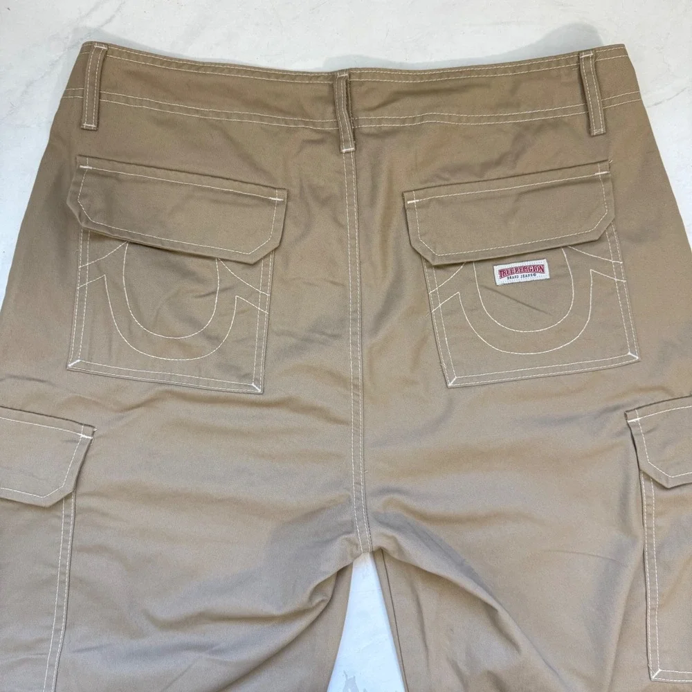 True Religion Men's 34 Beige Cargo Pants Baggy Relaxed Retro Neutral
